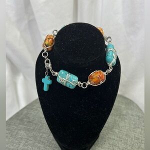 Turquoise Bracelet With Non-tarnishing Silver Wire. Gem Stone Wrap Bracelet.
